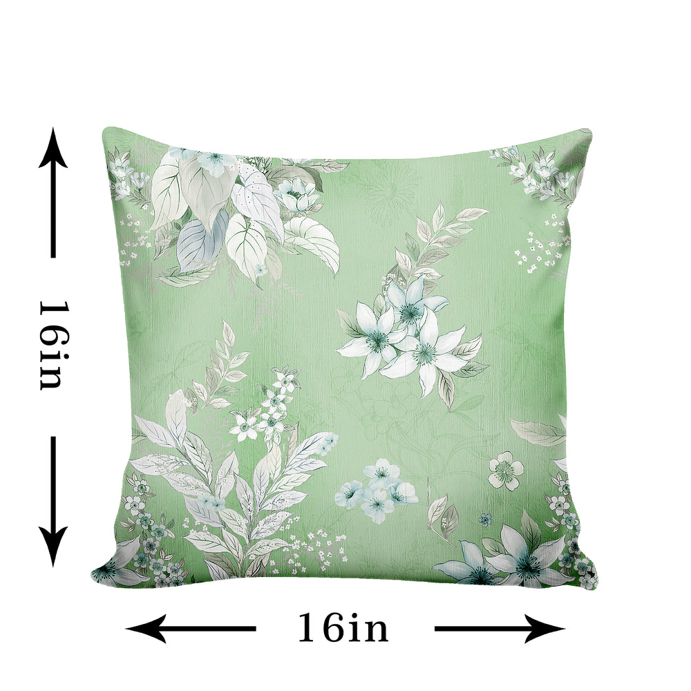 Ultimate Trends Fancy Floral Digital Printed Cushion Cover, 16 Inch X 16 Inch, Set of 5 -Pista Color