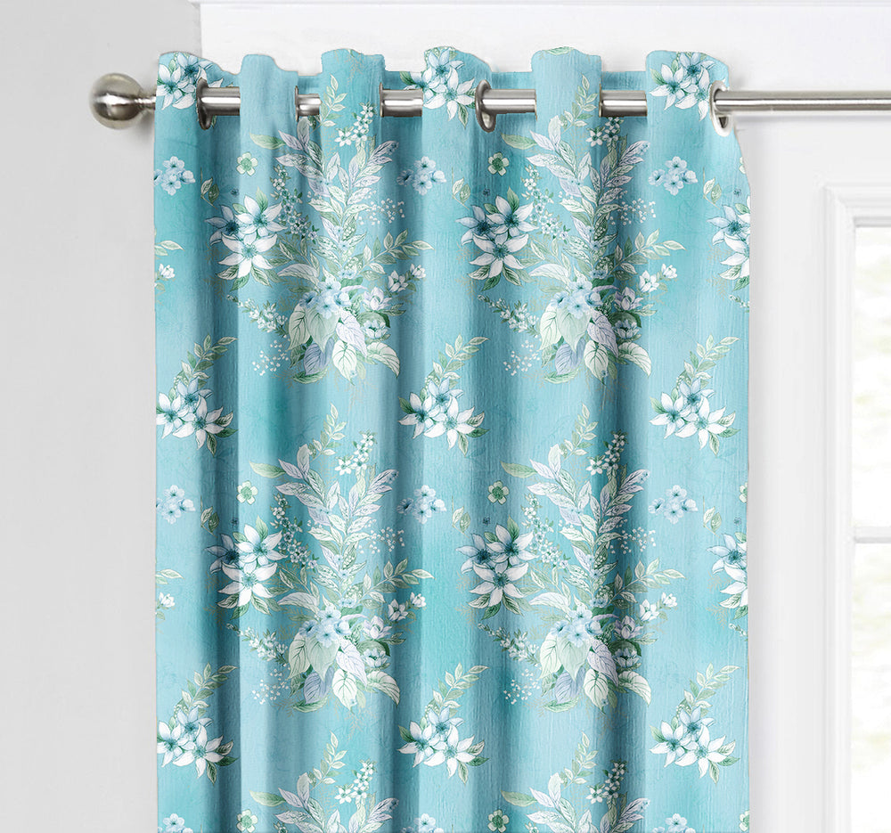 Ultimate Trends Premium Polyester Fancy Floral Curtain For Home Décor Firozi  Color, 1 Piece