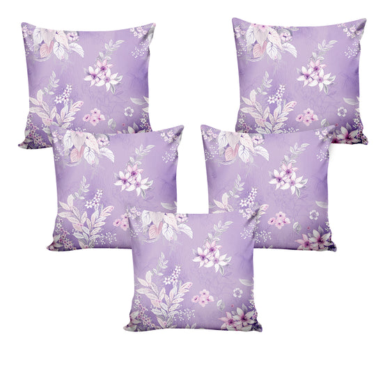 Ultimate Trends Fancy Floral Digital Printed Cushion Cover, 16 Inch X 16 Inch, Set of 5 -Lavender Color