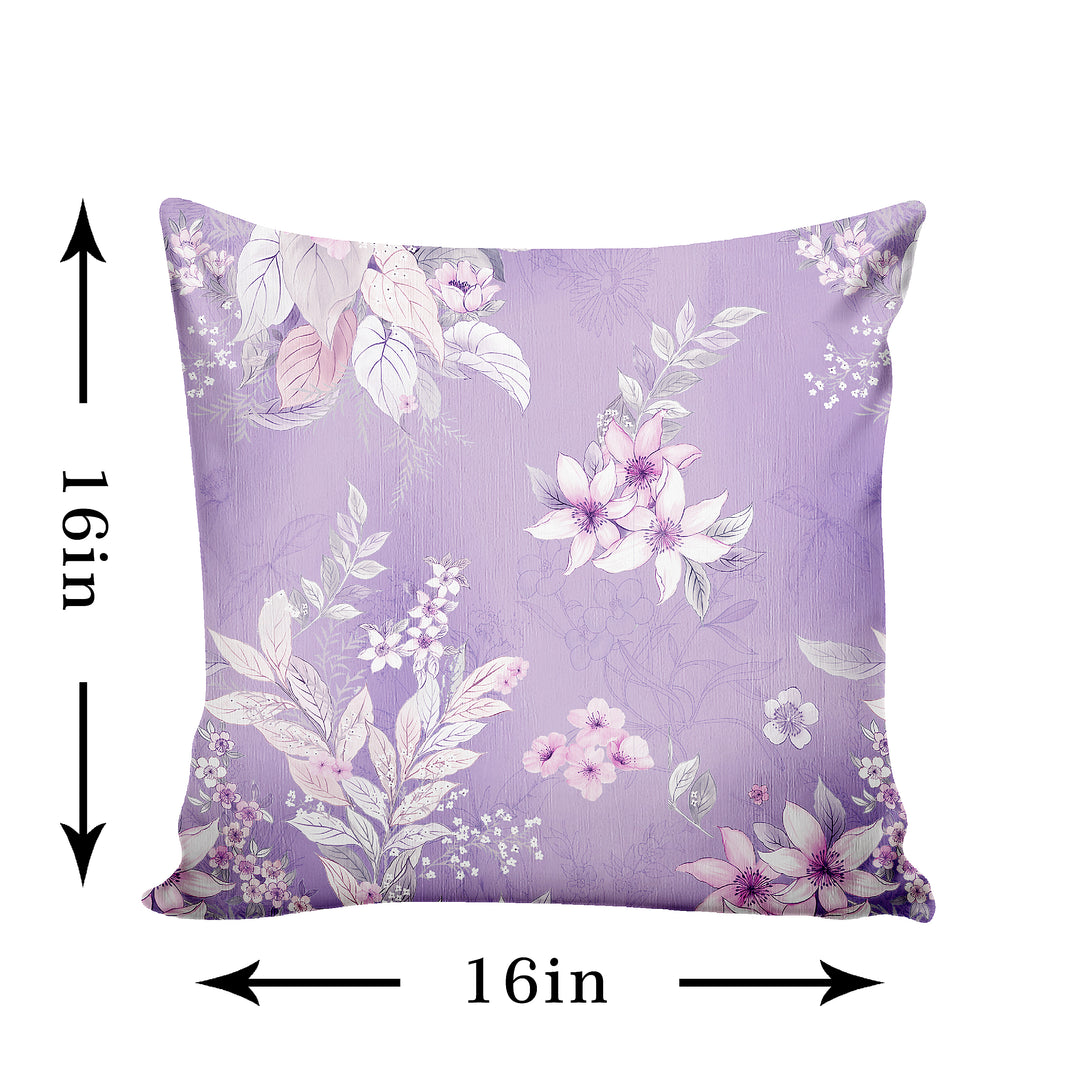 Ultimate Trends Fancy Floral Digital Printed Cushion Cover, 16 Inch X 16 Inch, Set of 5 -Lavender Color