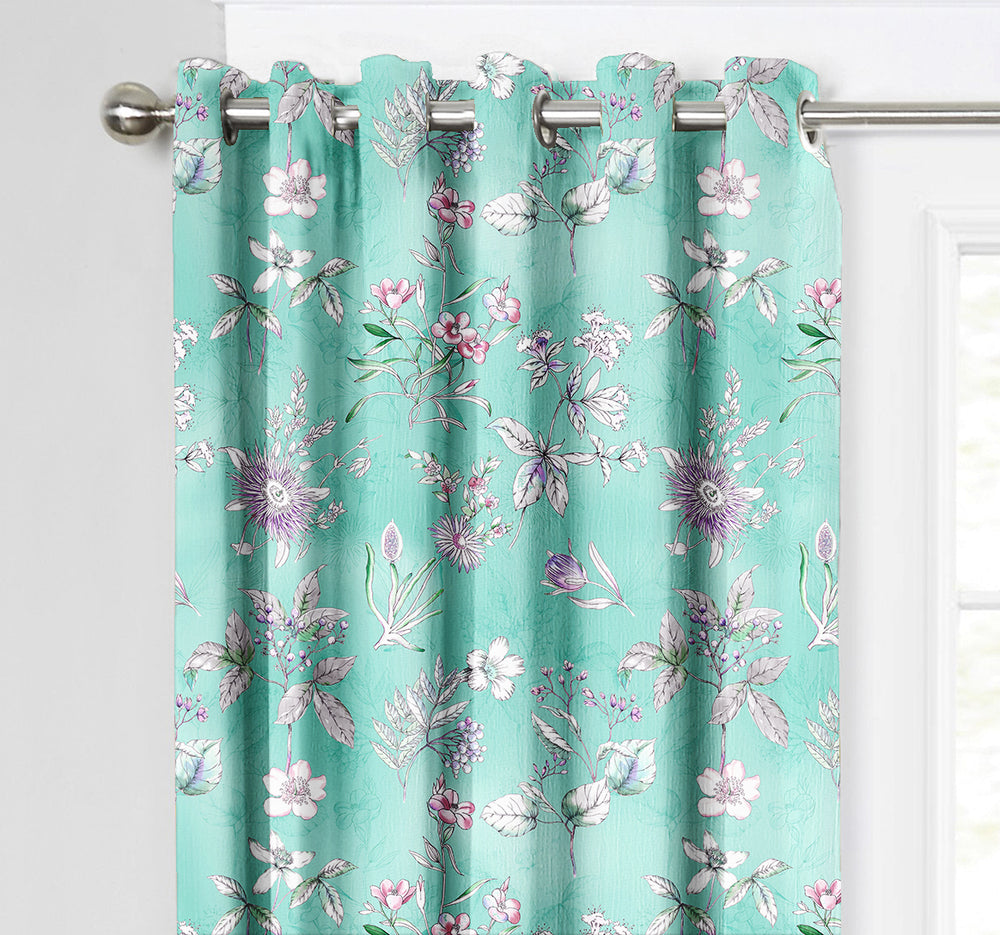 Ultimate Trends Premium Polyester Fancy Floral Curtain For Home Décor Sea Green Color, 1 Piece