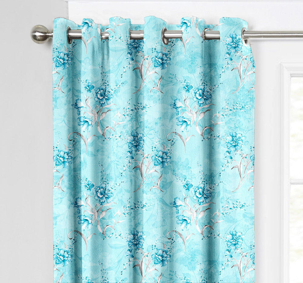 Ultimate Trends Premium Polyester Fancy Floral Curtain For Home Décor Cyan Color, 1 Piece