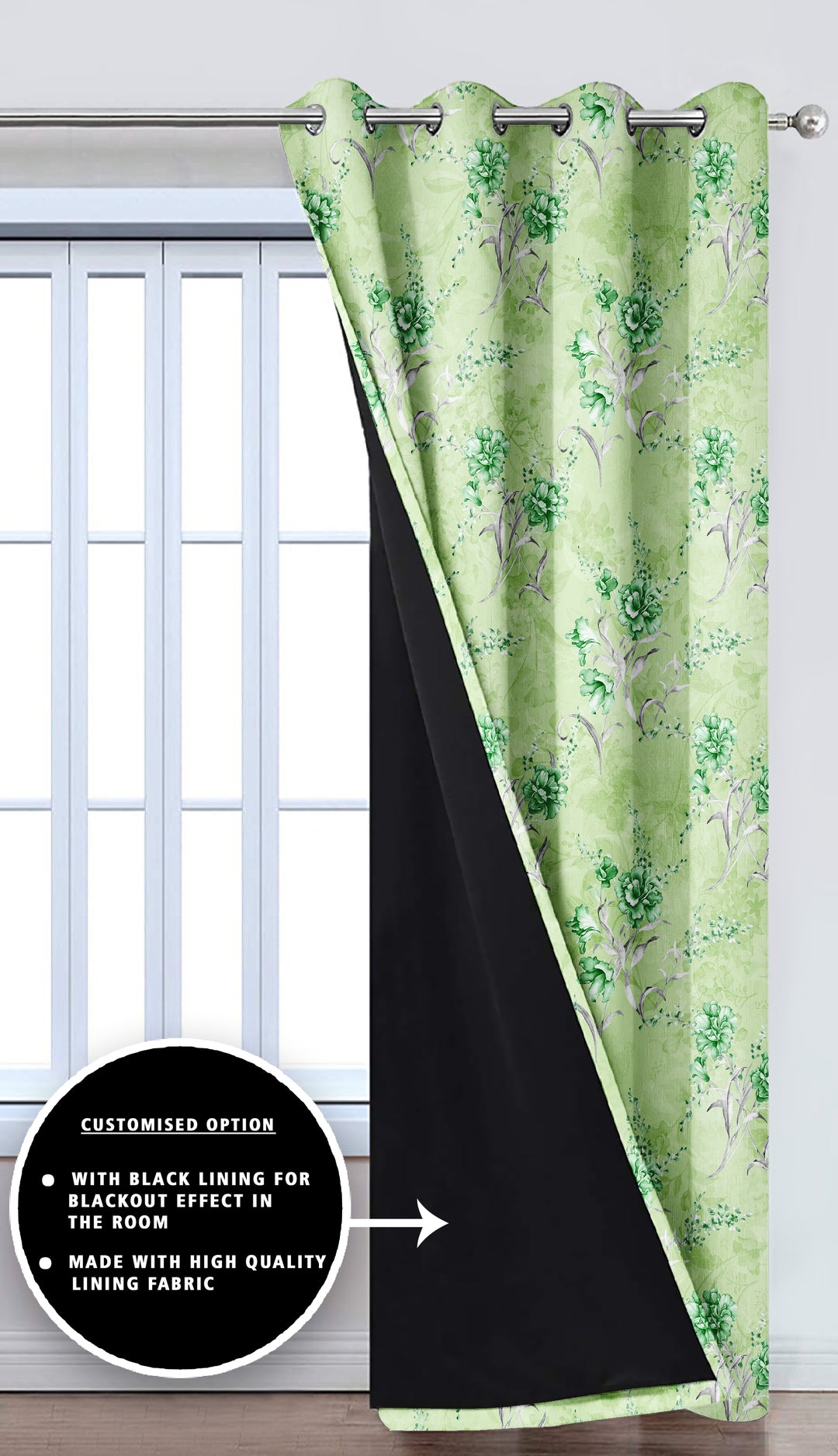 Ultimate Trends Premium Polyester Fancy Floral Curtain For Home Décor Light Green Color, 1 Piece