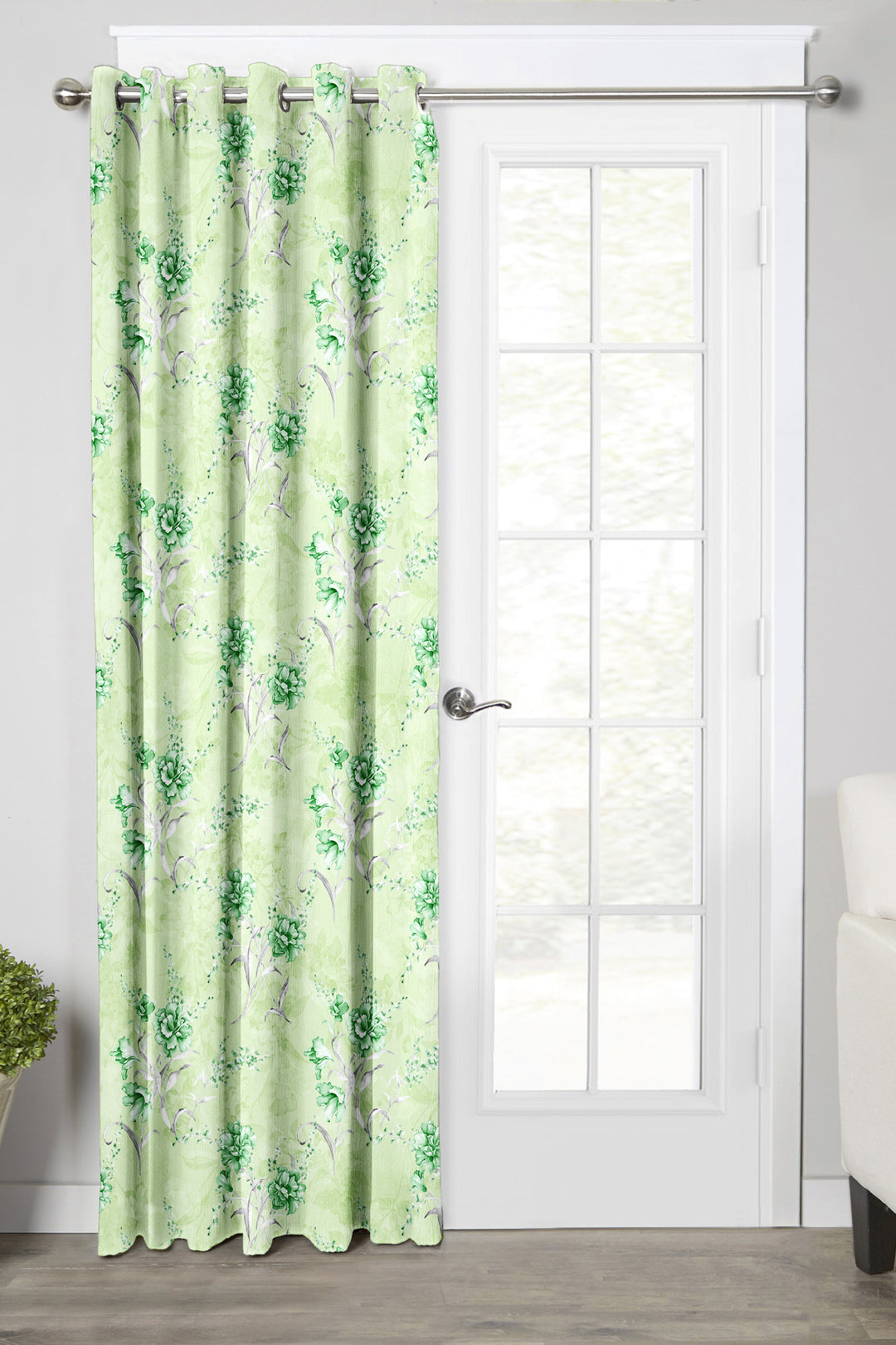 Ultimate Trends Premium Polyester Fancy Floral Curtain For Home Décor Light Green Color, 1 Piece