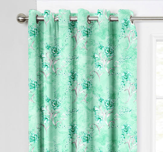 Ultimate Trends Premium Polyester Fancy Floral Curtain For Home Décor Sea Green Color, 1 Piece