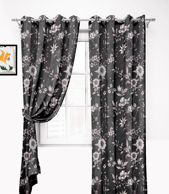 Ultimate Trends Premium Polyester Fancy Floral Curtain For Home Décor Black Color, 1 Piece