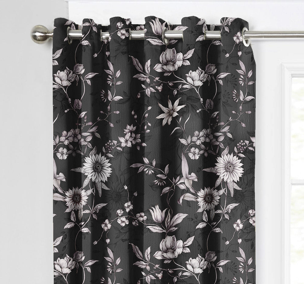 Ultimate Trends Premium Polyester Fancy Floral Curtain For Home Décor Black Color, 1 Piece