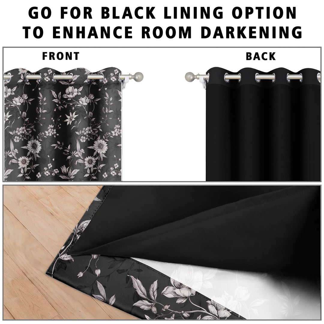 Ultimate Trends Premium Polyester Fancy Floral Curtain For Home Décor Black Color, 1 Piece