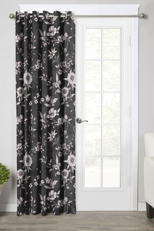 Ultimate Trends Premium Polyester Fancy Floral Curtain For Home Décor Black Color, 1 Piece