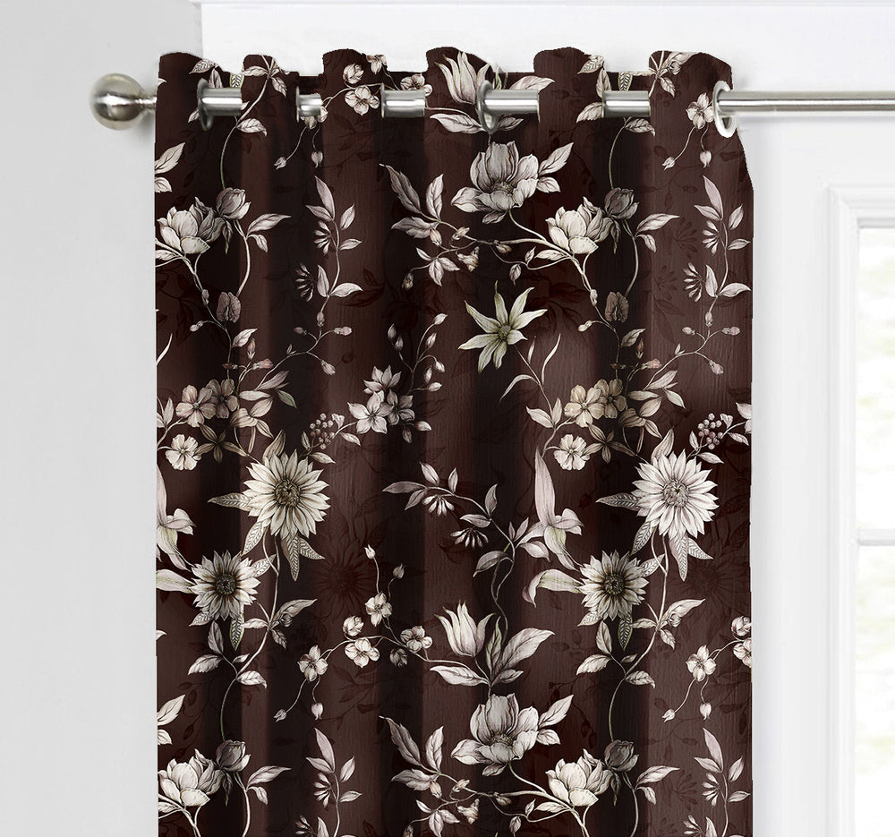 Ultimate Trends Premium Polyester Fancy Floral Curtain For Home Décor Coffee Color, 1 Piece