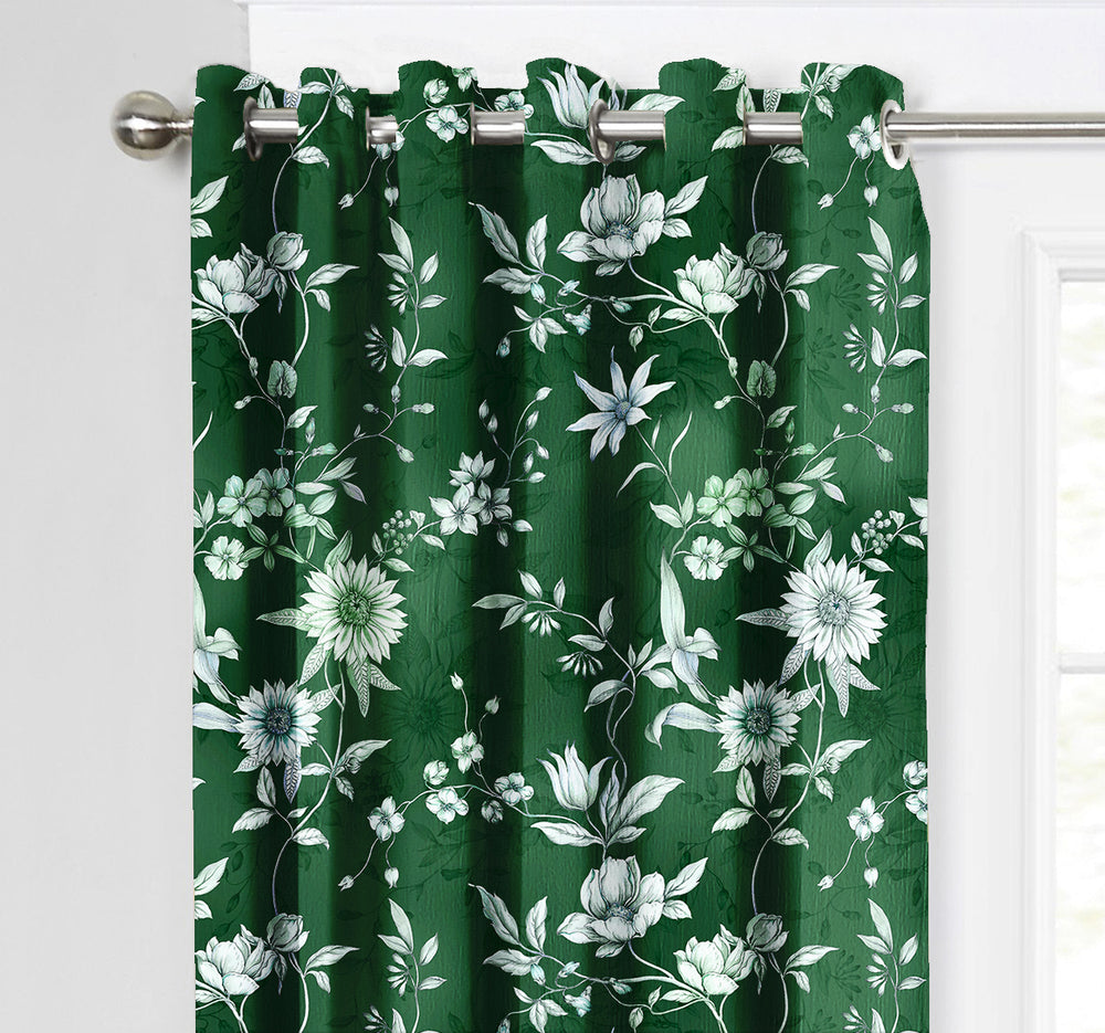 Ultimate Trends Premium Polyester Fancy Floral Curtain For Home Décor Dark Green Color, 1 Piece