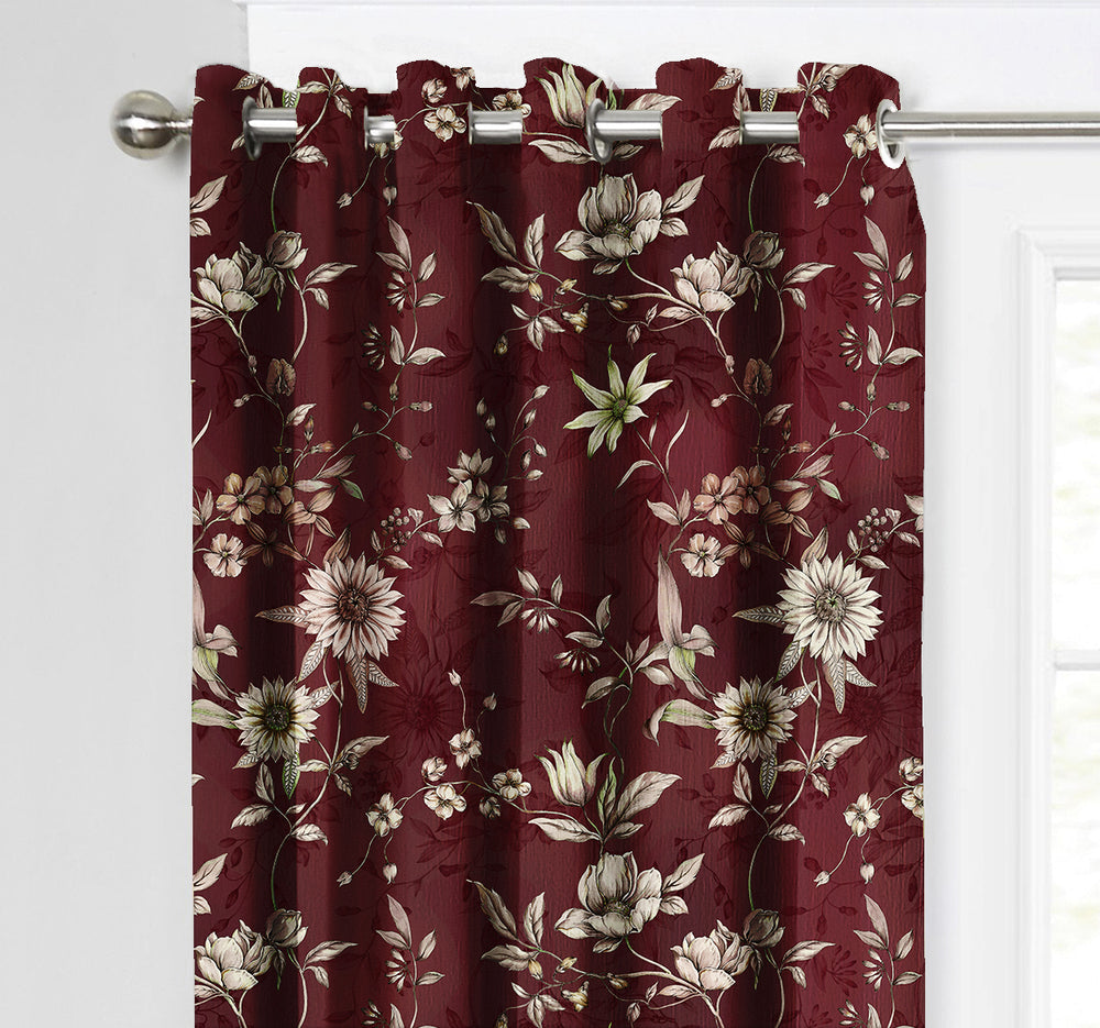 Ultimate Trends Premium Polyester Fancy Floral Curtain For Home Décor Maroon Color, 1 Piece