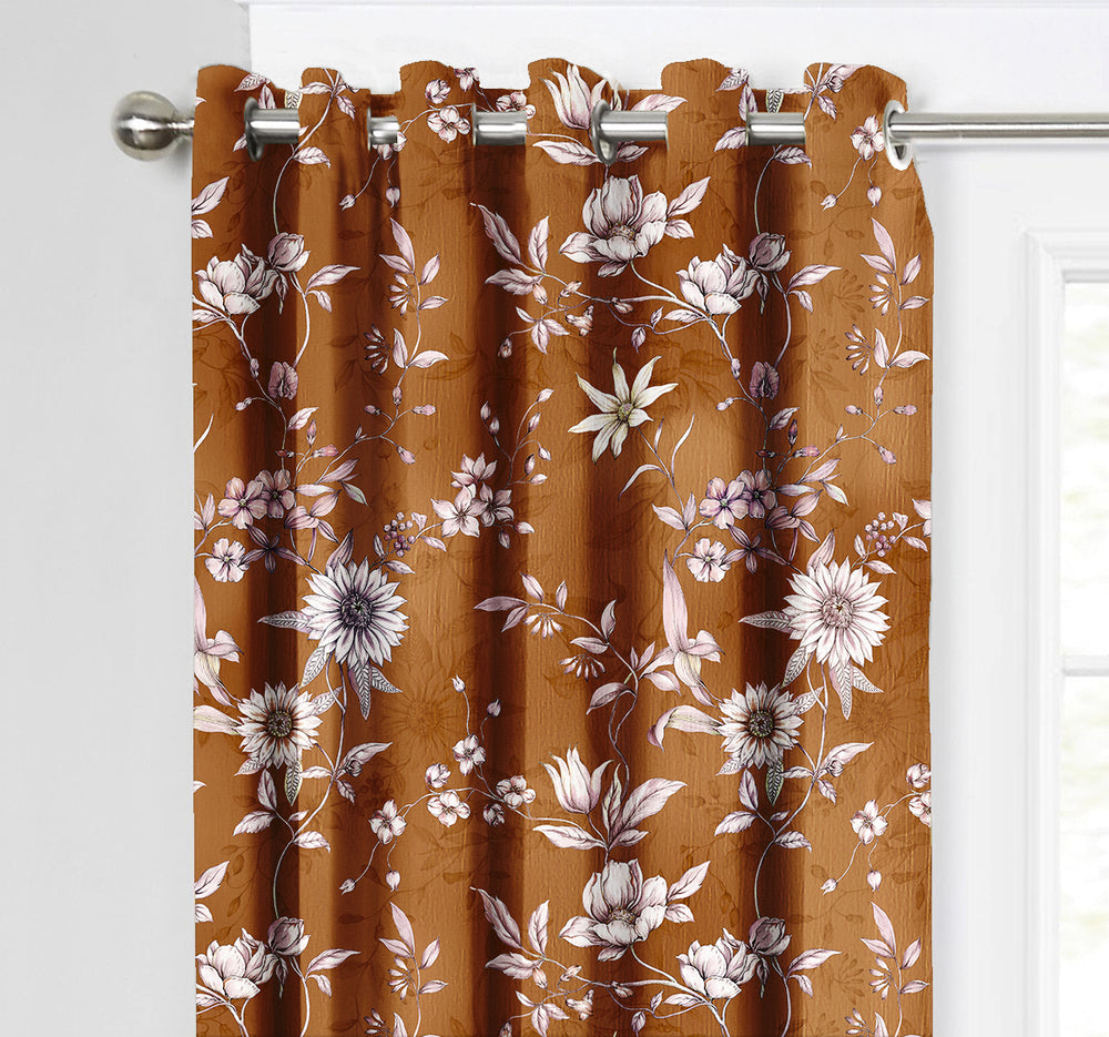 Ultimate Trends Premium Polyester Fancy Floral Curtain For Home Décor Brown Color, 1 Piece