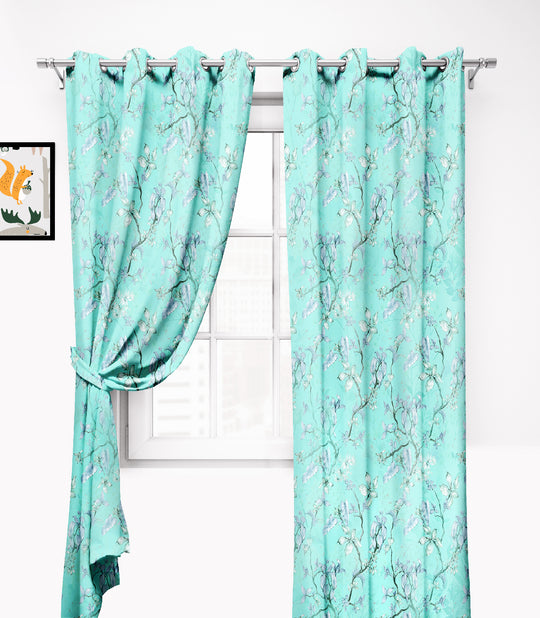 Ultimate Trends Premium Polyester Fancy Floral Curtain For Home Décor Sea Green Color, 1 Piece