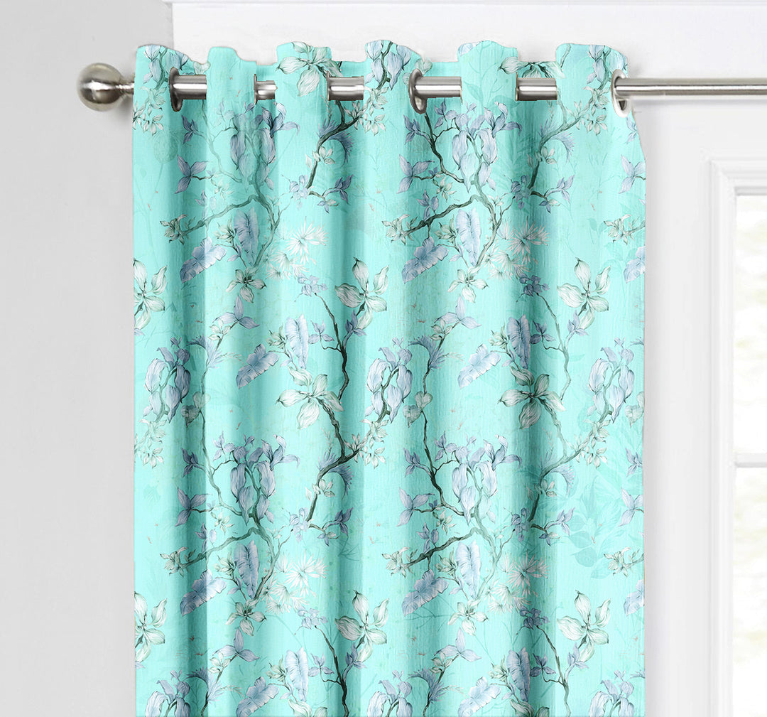 Ultimate Trends Premium Polyester Fancy Floral Curtain For Home Décor Sea Green Color, 1 Piece