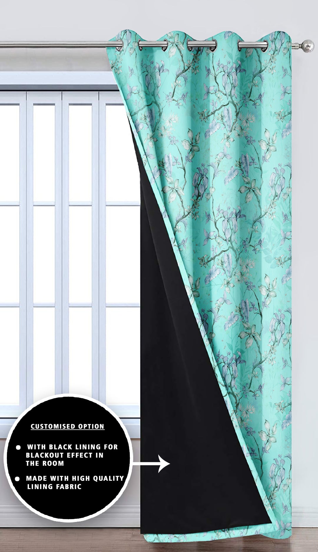 Ultimate Trends Premium Polyester Fancy Floral Curtain For Home Décor Sea Green Color, 1 Piece