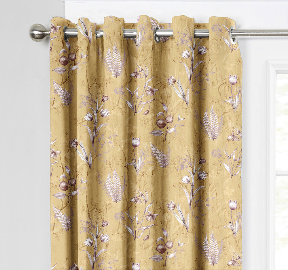 Ultimate Trends Premium Polyester Fancy Floral Curtain For Home Décor Gold Color, 1 Piece