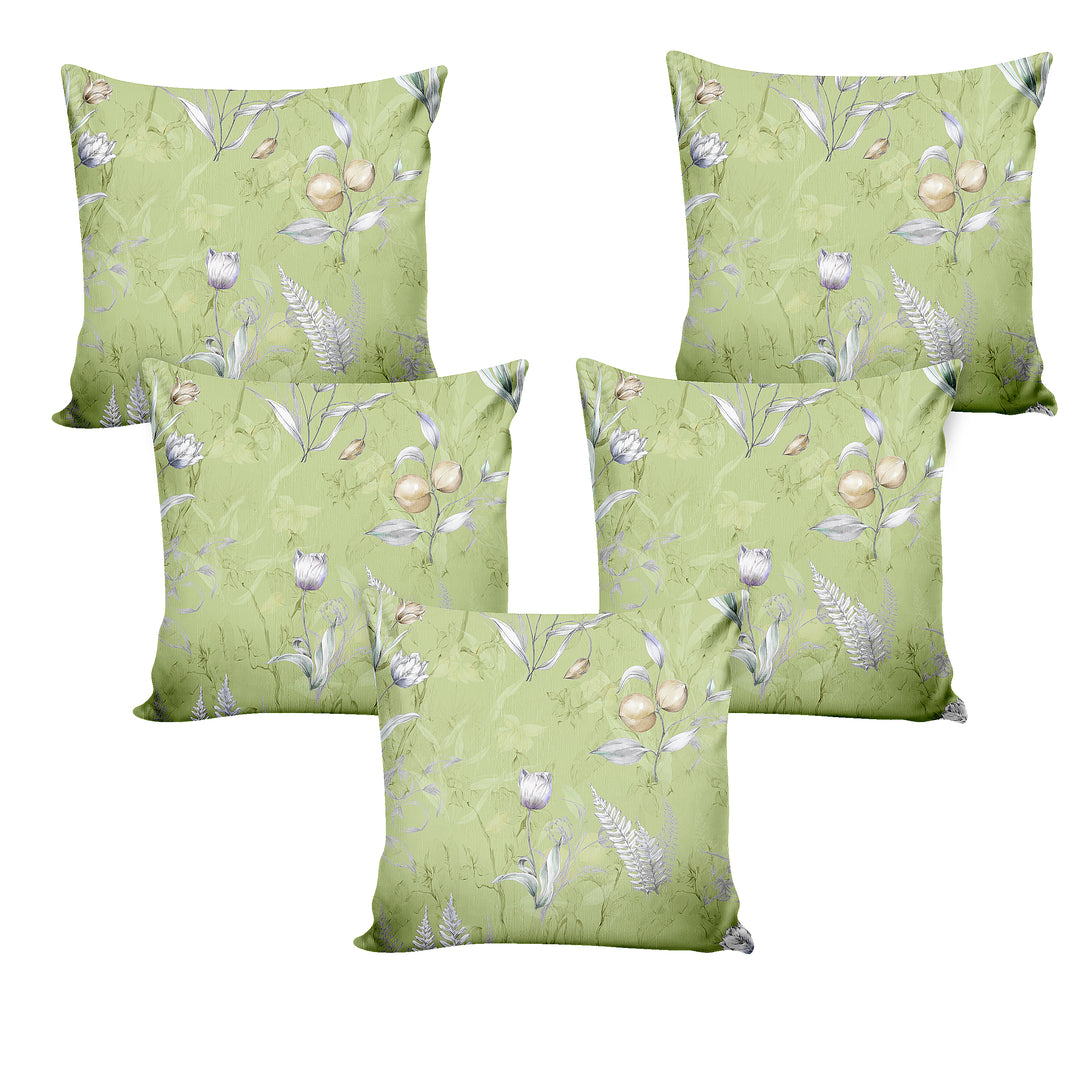 Ultimate Trends Fancy Floral Digital Printed Cushion Cover, 16 Inch X 16 Inch, Set of 5 - Multi Color