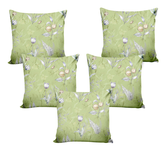 Ultimate Trends Fancy Floral Digital Printed Cushion Cover, 16 Inch X 16 Inch, Set of 5 - Multi Color