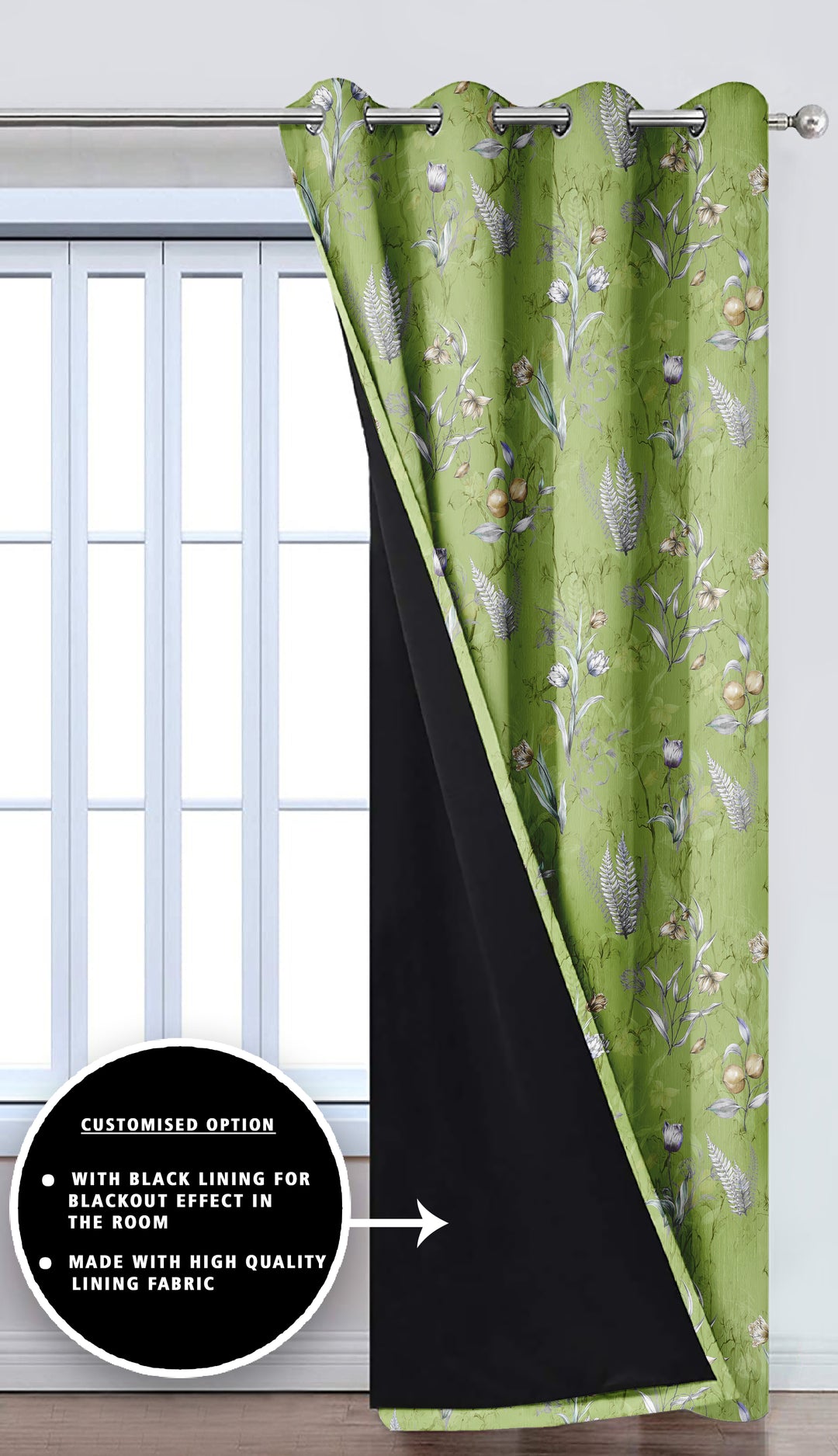 Ultimate Trends Premium Polyester Fancy Floral Curtain For Home Pista Color, 1 Piece