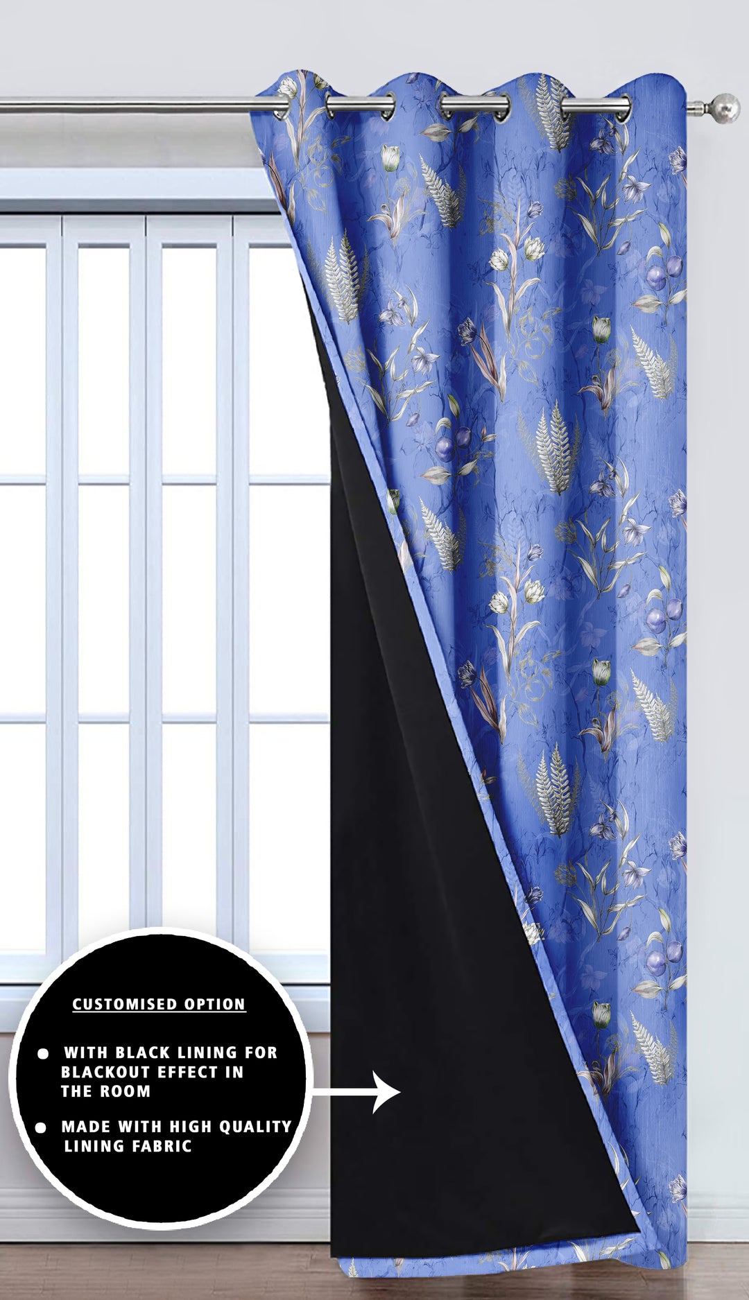 Ultimate Trends Premium Polyester Fancy Floral Curtain For Home Décor Blue Color, 1 Piece