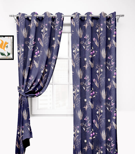 Ultimate Trends Premium Polyester Fancy Floral Curtain For Home Navy Blue Color, 1 Piece