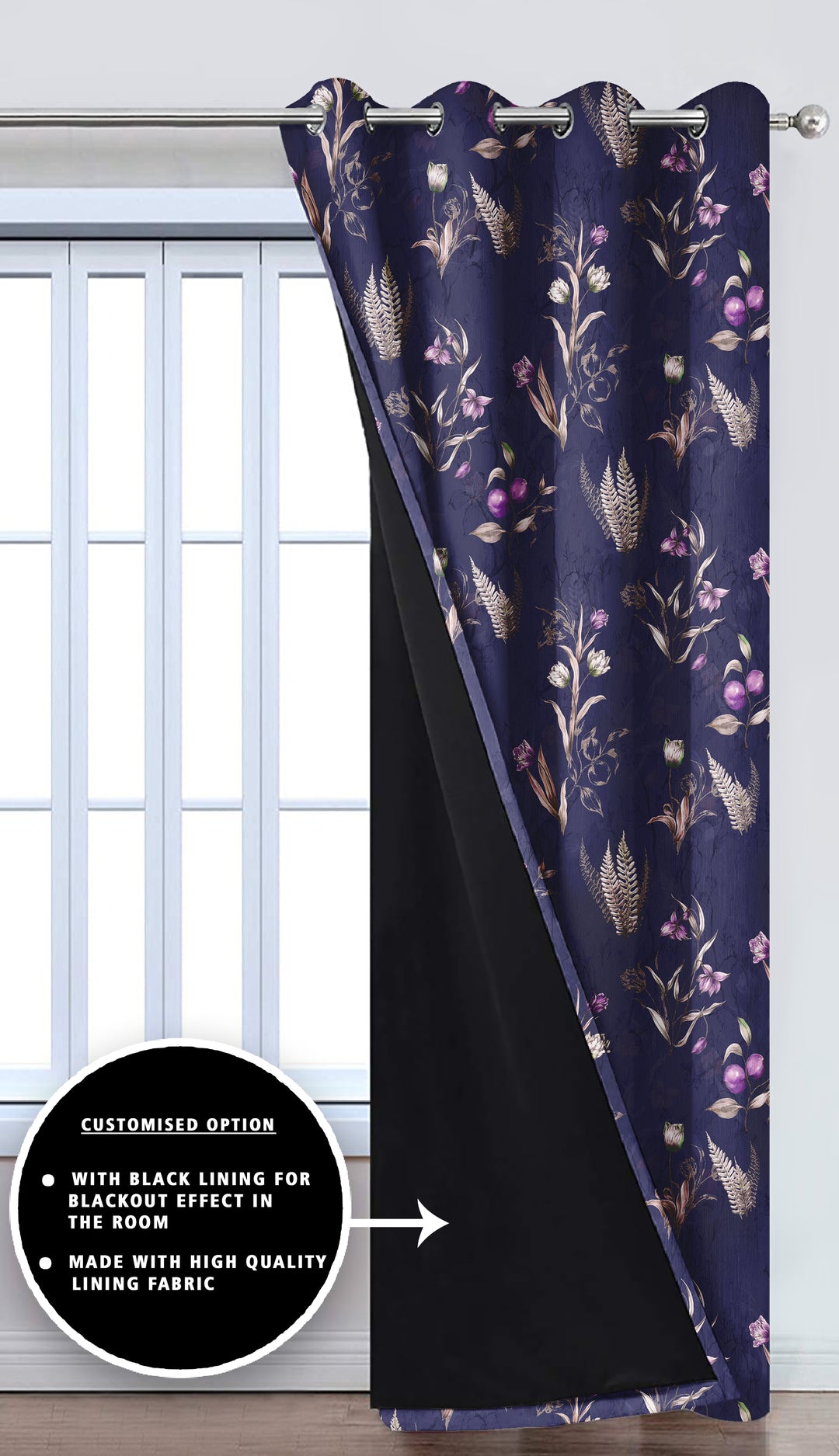 Ultimate Trends Premium Polyester Fancy Floral Curtain For Home Navy Blue Color, 1 Piece