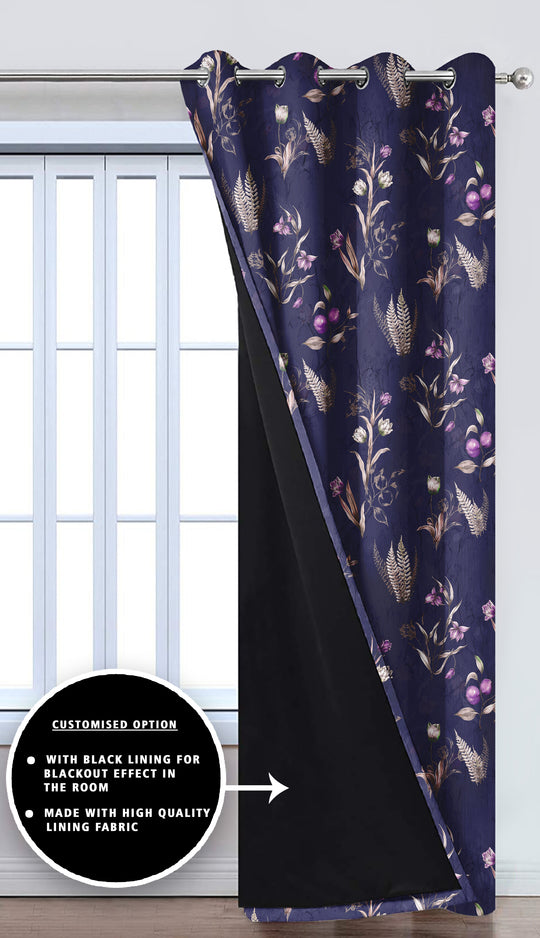 Ultimate Trends Premium Polyester Fancy Floral Curtain For Home Navy Blue Color, 1 Piece