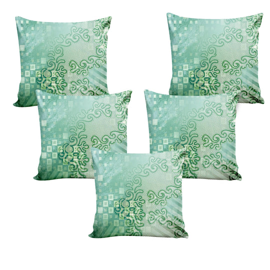 Ultimate Trends Digital Textured Printed Cushion Cover, 16 Inch X 16 Inch, Set of 5 - Sea Green Color