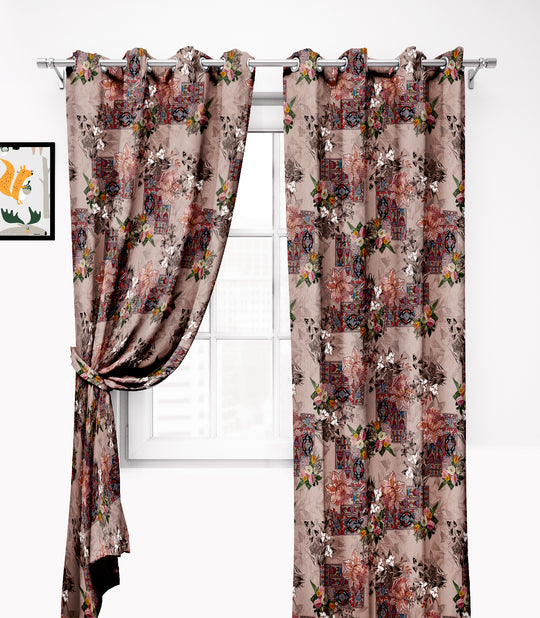 Ultimate Trends Premium Polyester Floral Curtain For Home Décor Dark Brown Color, 1 Piece