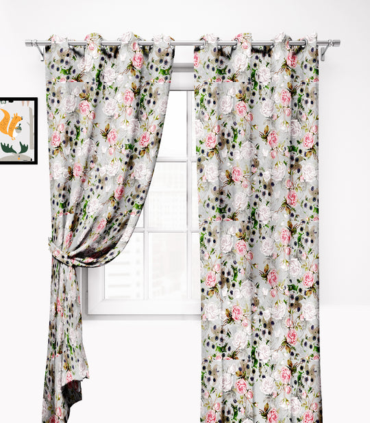 Ultimate Trends Premium Polyester Floral Curtain For Home Décor Light Grey Color, 1 Piece