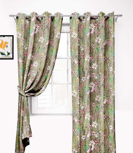 Ultimate Trends Premium Polyester Floral Curtain For Home Décor Moss Green Color, 1 Piece