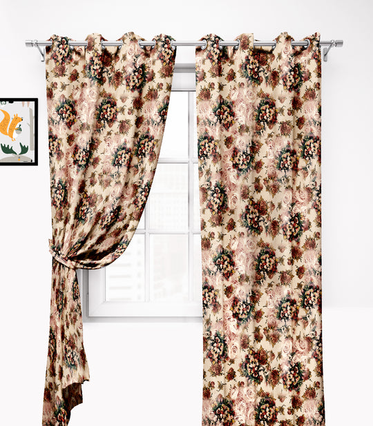 Ultimate Trends Premium Polyester Floral Curtain For Home Décor Brown Color, 1 Piece