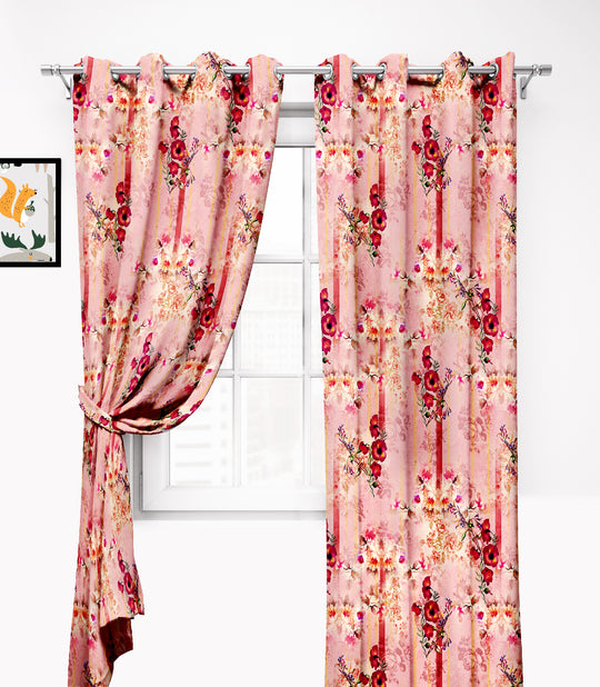 Ultimate Trends Premium Polyester Floral Curtain For Home Décor Peach Color, 1 Piece