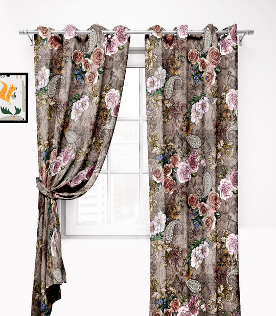 Ultimate Trends Premium Polyester Floral Curtain For Home Décor Coffee Color, 1 Piece