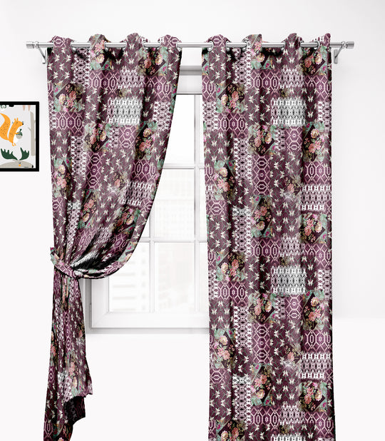 Ultimate Trends Premium Polyester Floral Curtain For Home Décor Dark Purple Color, 1 Piece