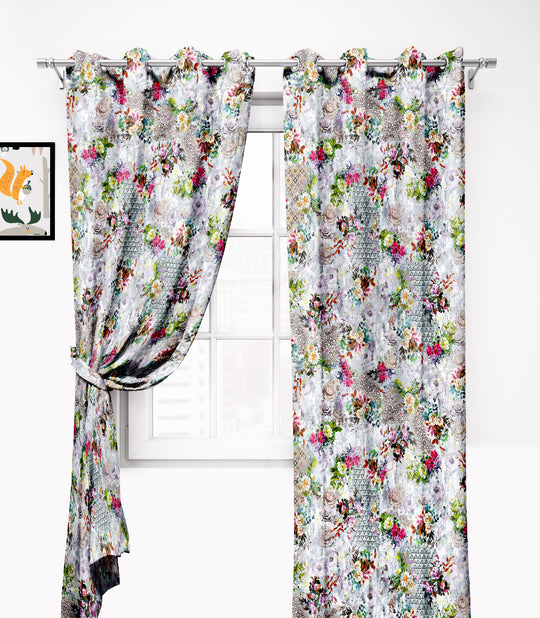 Ultimate Trends Premium Polyester Floral Curtain For Home Décor Light Grey Color, 1 Piece