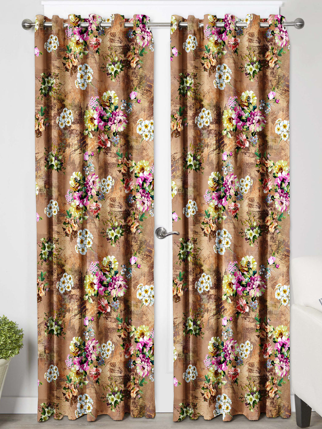 Ultimate Trends Premium Polyester Floral Curtain For Home Décor Peanut Brown Color, 1 Piece