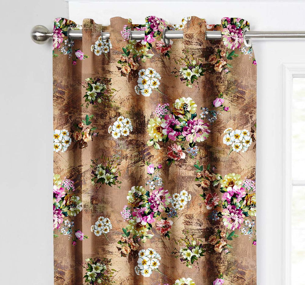 Ultimate Trends Premium Polyester Floral Curtain For Home Décor Peanut Brown Color, 1 Piece