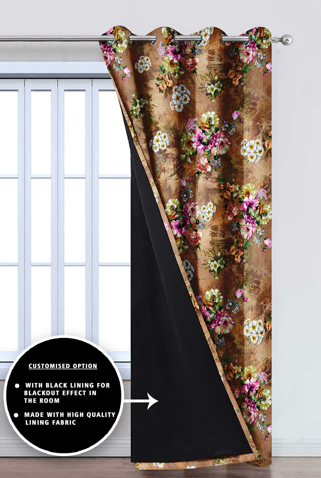 Ultimate Trends Premium Polyester Floral Curtain For Home Décor Peanut Brown Color, 1 Piece