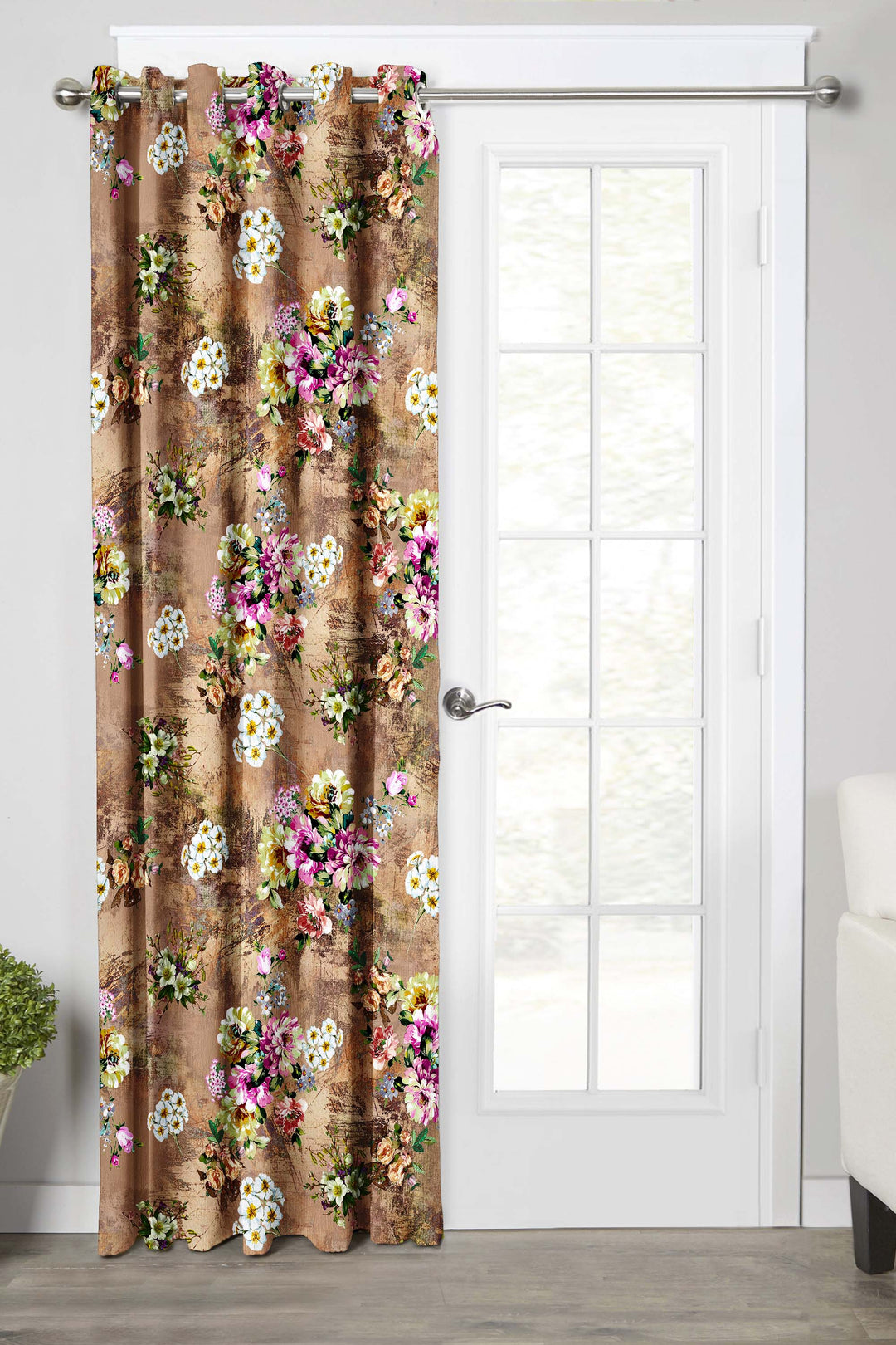 Ultimate Trends Premium Polyester Floral Curtain For Home Décor Peanut Brown Color, 1 Piece