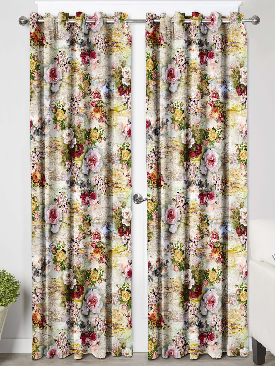 Ultimate Trends Premium Polyester Floral Curtain For Home Décor Multi Color, 1 Piece