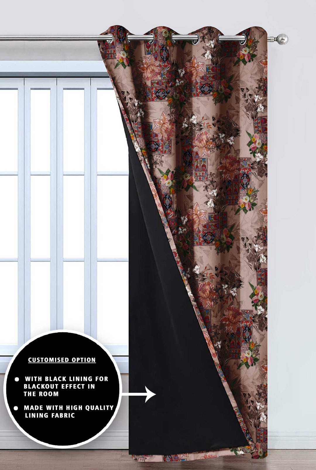 Ultimate Trends Premium Polyester Floral Curtain For Home Décor Dark Brown Color, 1 Piece