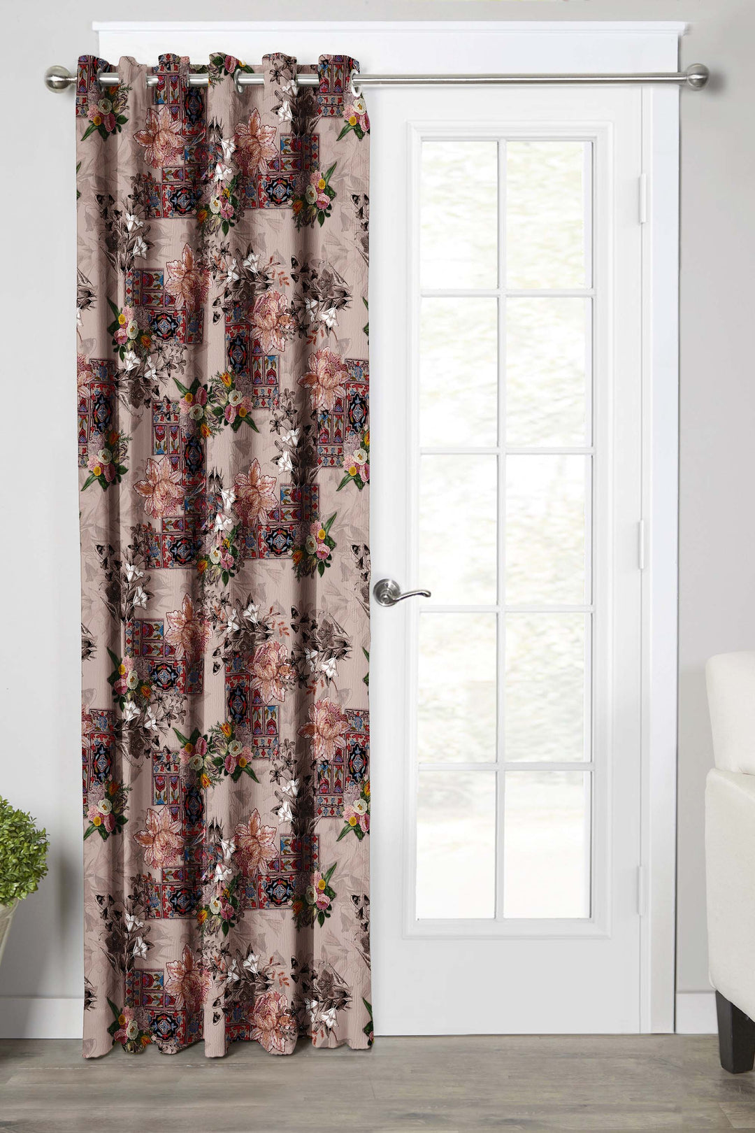 Ultimate Trends Premium Polyester Floral Curtain For Home Décor Dark Brown Color, 1 Piece