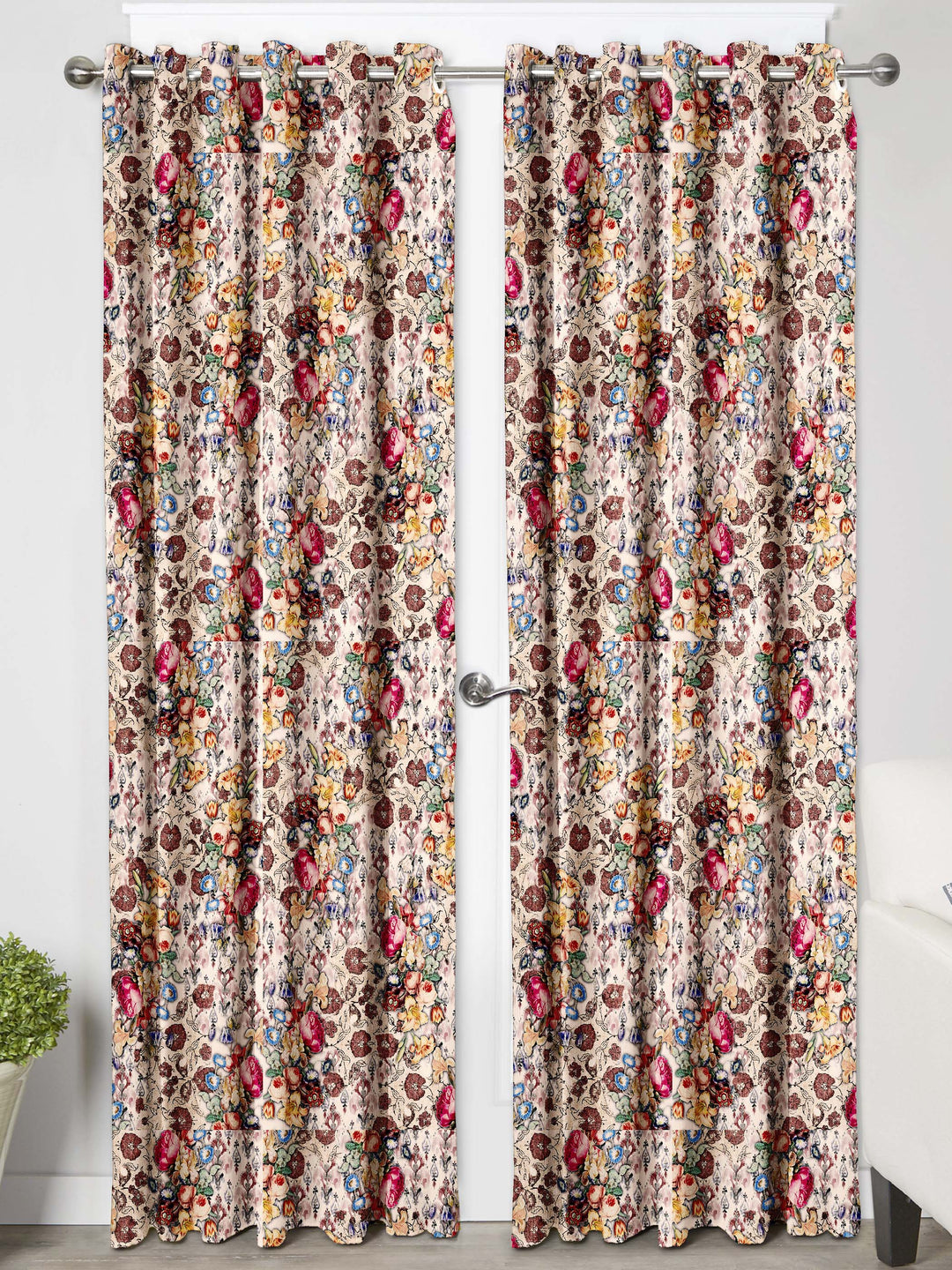 Ultimate Trends Premium Polyester Floral Curtain For Home Décor Peanut Brown Color, 1 Piece