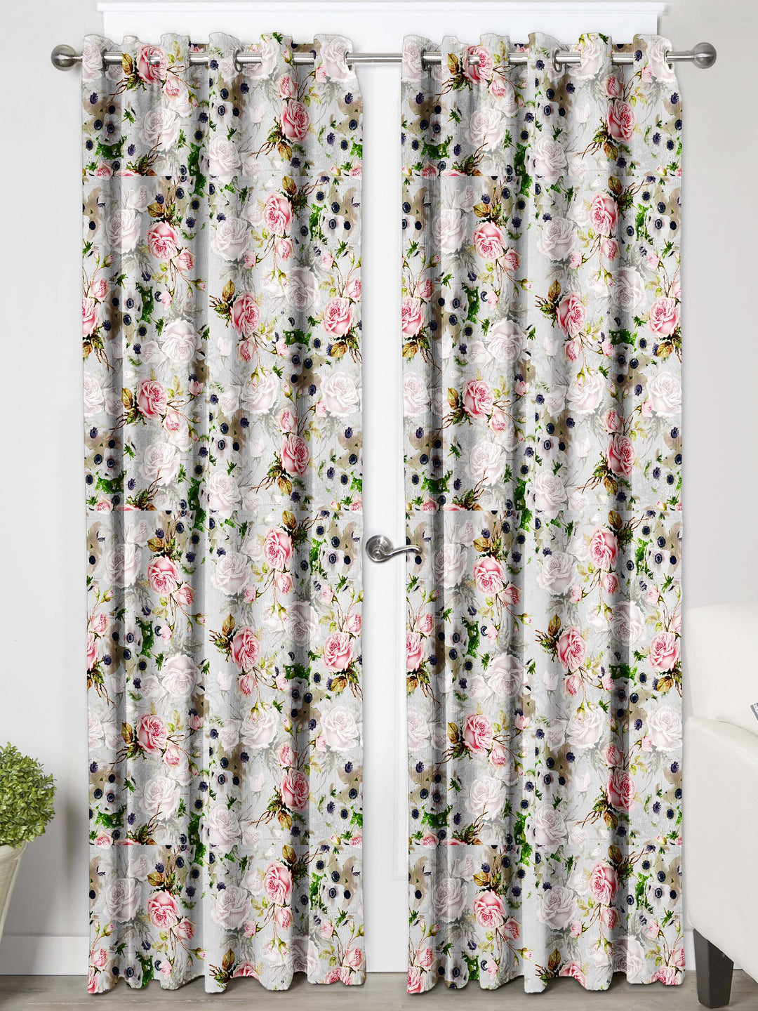 Ultimate Trends Premium Polyester Floral Curtain For Home Décor Light Grey Color, 1 Piece