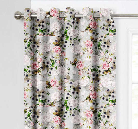 Ultimate Trends Premium Polyester Floral Curtain For Home Décor Light Grey Color, 1 Piece