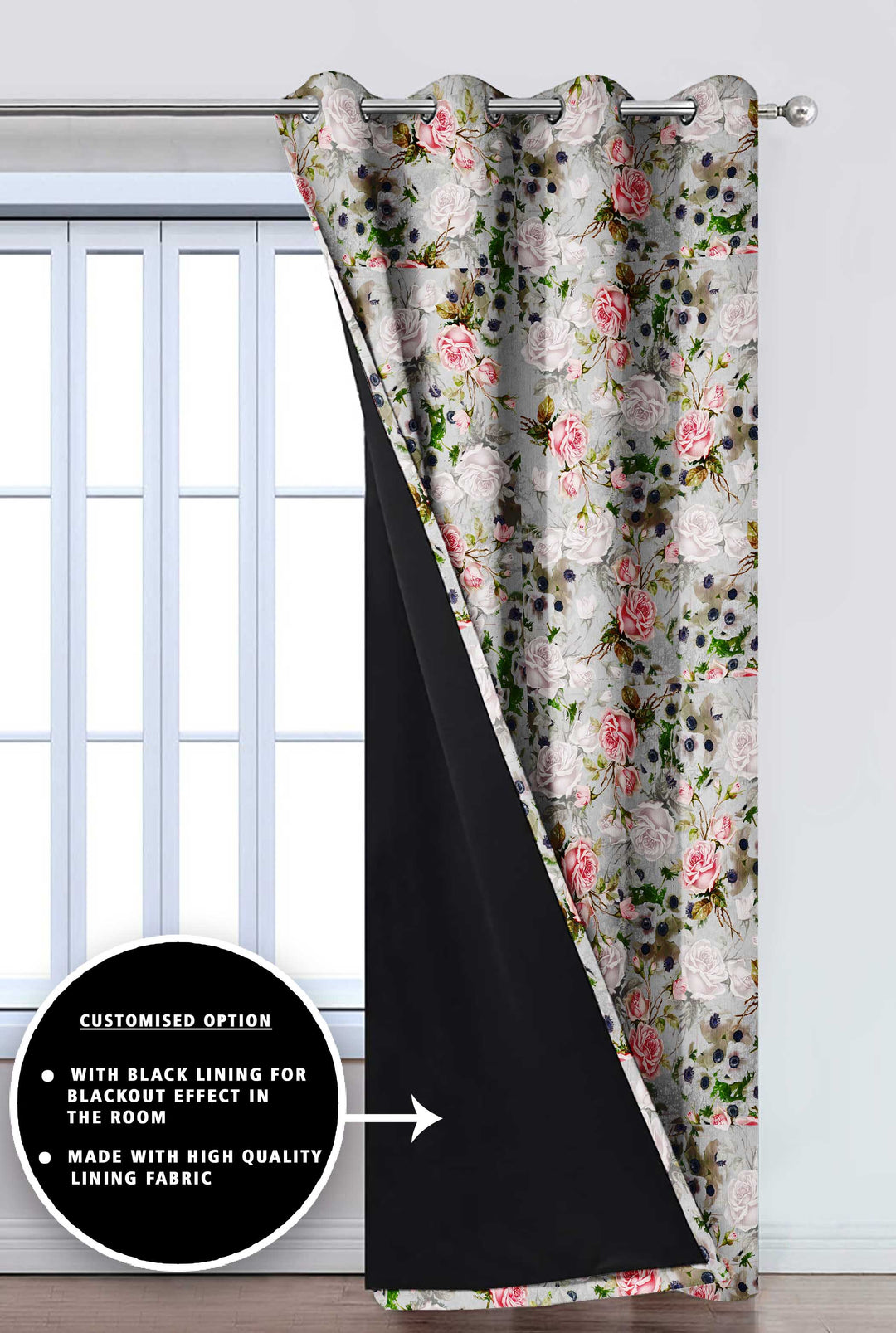 Ultimate Trends Premium Polyester Floral Curtain For Home Décor Light Grey Color, 1 Piece