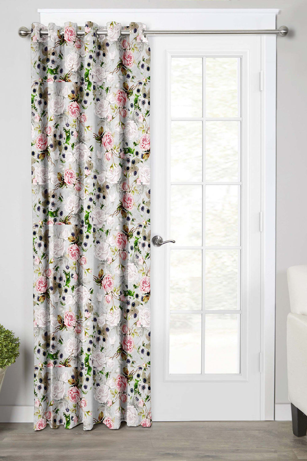 Ultimate Trends Premium Polyester Floral Curtain For Home Décor Light Grey Color, 1 Piece