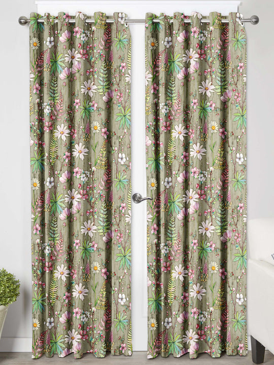 Ultimate Trends Premium Polyester Floral Curtain For Home Décor Moss Green Color, 1 Piece